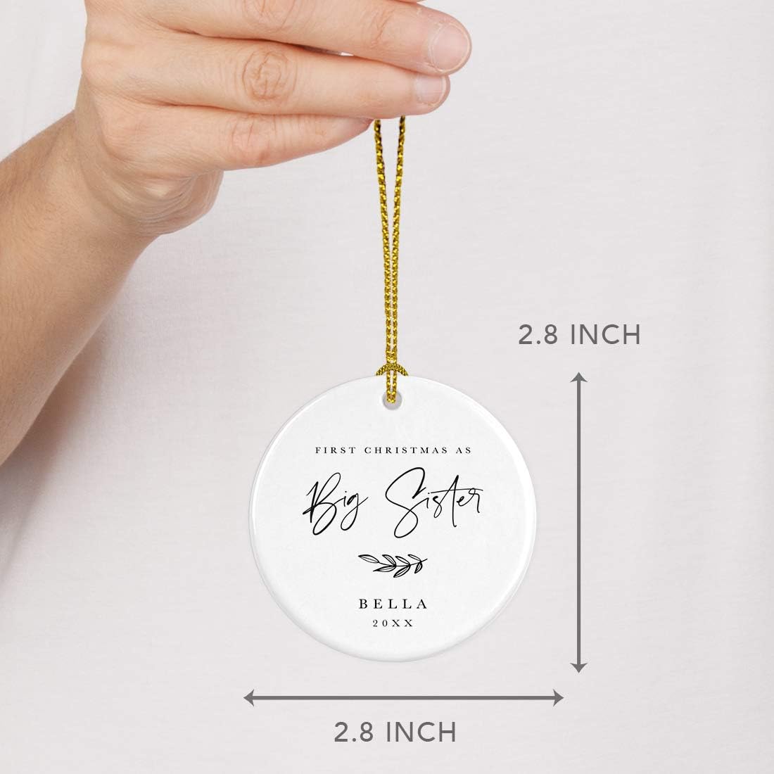 Andaz Press Personalized Sibling Round Ceramic Porcelain Christmas Tree Ornament Keepsake Collectible Gift, First Christmas as Big Sister Annabelle 2024, Antique Handdrawn, 1-Pack