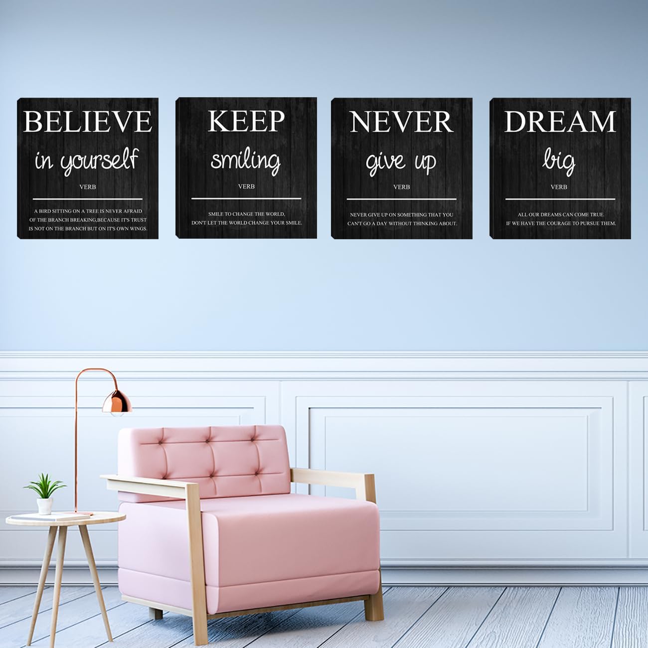 Motivational Wall Decor 4 Pieces Inspirational Wall Art Prints Motivation Positive Quote Poster Painting Picture Print Decoration for Men Teens Adults Living Room Office Classroom Decor 12”X12”X4