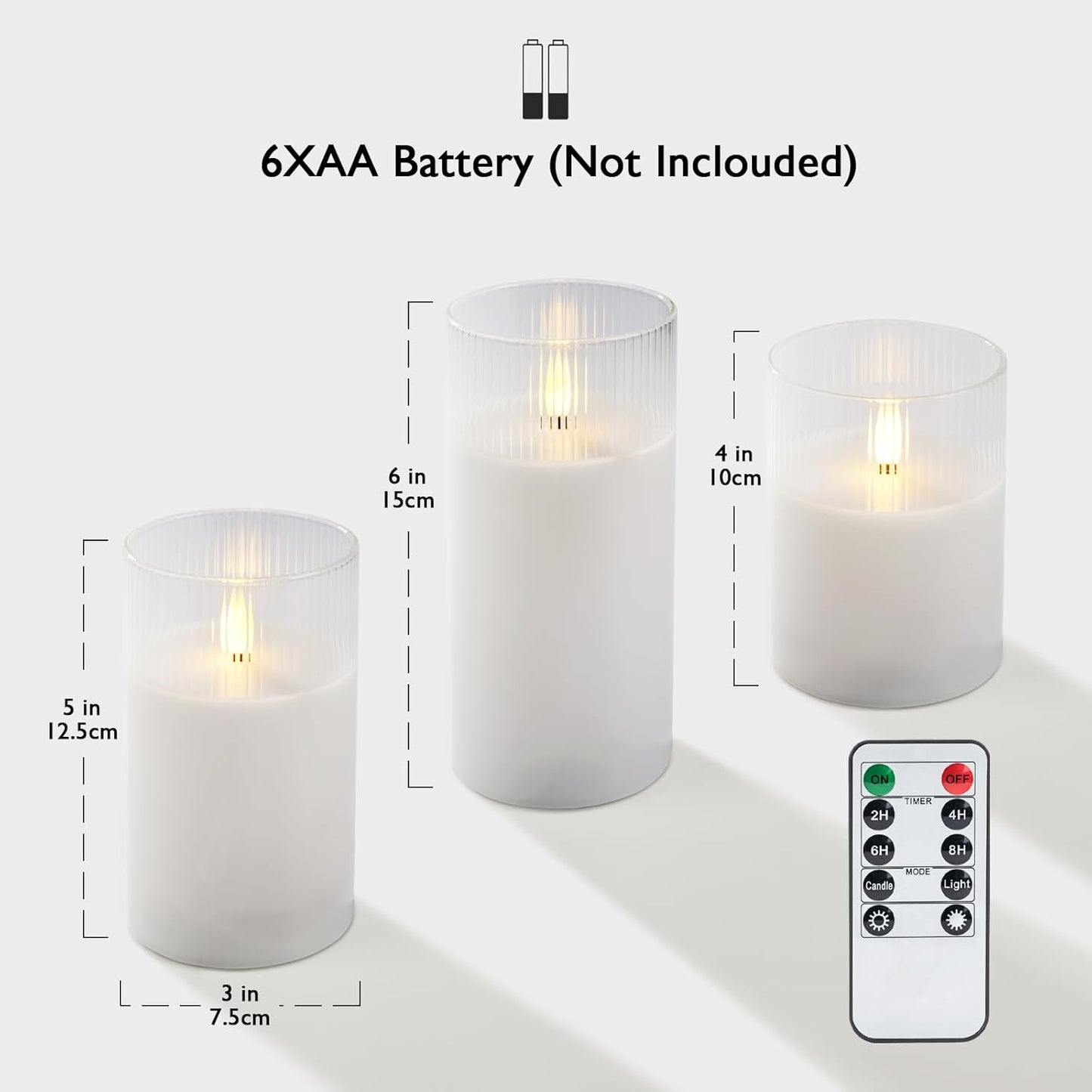 Amagic Glass Flameless Candles with Remote, Battery Operated Candles with Timer, Real Wax LED Pillar Candles with Flickering Flame for Home Wedding Fall Decor, White, Set of 3