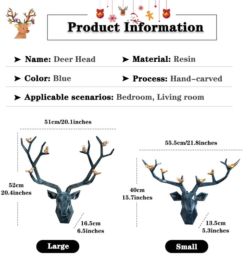 ZRAGEK Rustic Geometric Deer Head Wall Decor, Faux Taxidermy Animal Head Wall Art, Blue, 21.8x15.7IN