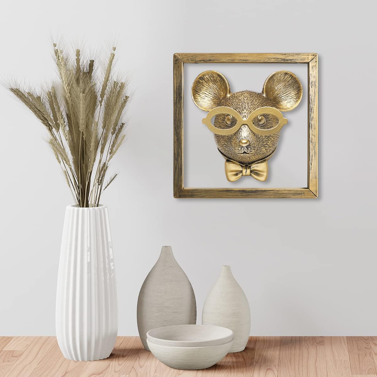 Animal Heads Wall Decor (Includes Metal Frame) Resin Animals Sculptures Head Wall Hanging Decoration Gold vintage Wall Sculpture for Living Room Bedroom Office(Rat)