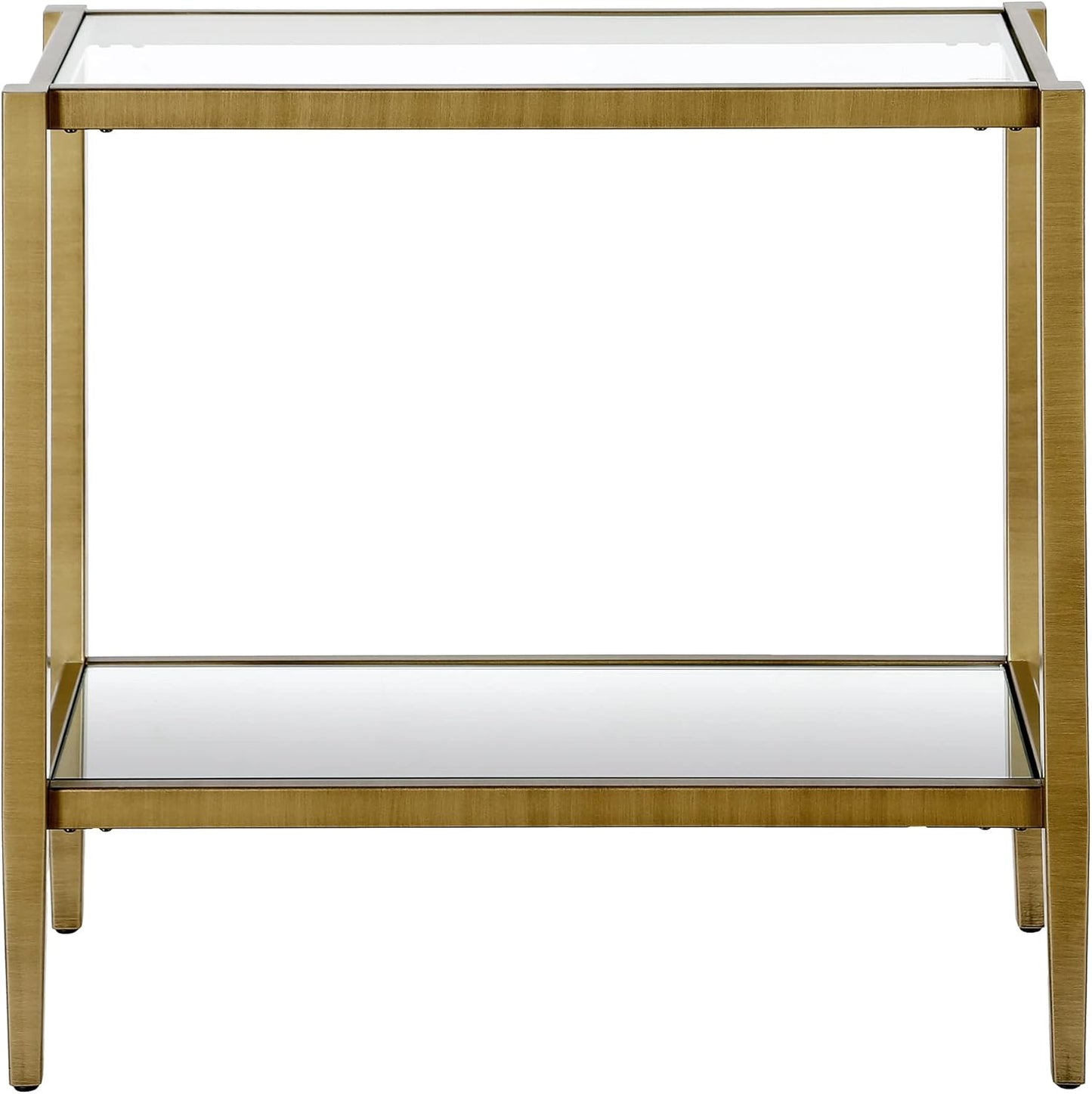 Henn&Hart 24" Wide Rectangular Side Table with Glass Shelf in Antique Brass, Table for Living Room, Bedroom