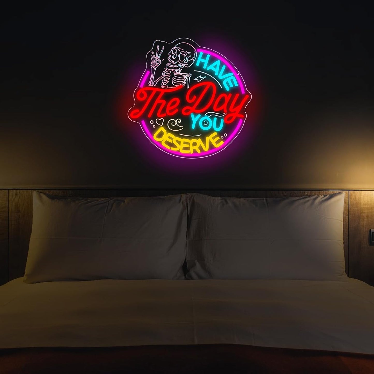 Have The Day You Deserve Neon Sign,Funny Skull Neon Signs For Wall Decor,USB Dimmable LED Neon Light signs for Bedroom,Party, Bar, club,Living Room Halloween Decoration Gifts