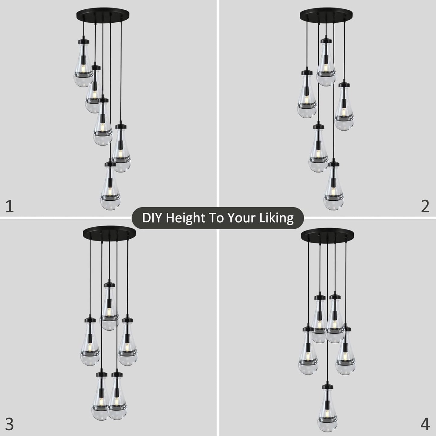 Bronze 5 Light Raindrop Chandeliers, Black Cluster Pendant Light Teardrop Dining Room Light Fixture Pendant Lights Kitchen Island, Hanging Ceiling Pendant Lighting for Entryway Living Room