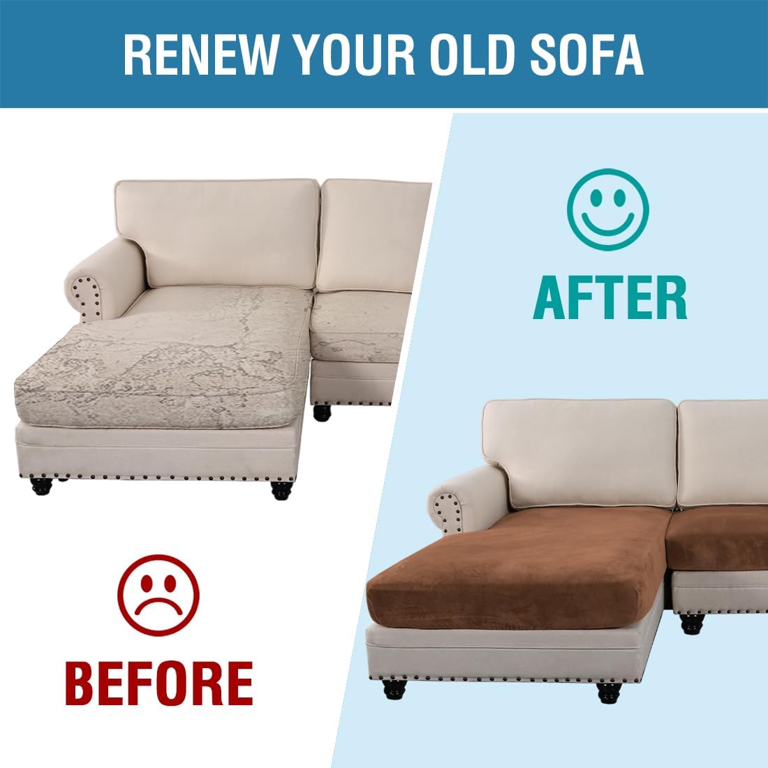 H.VERSAILTEX Velvet Stretch Sectional Couch Covers 3 Pieces Sofa Seat Cushion Covers L Shape Separate Cushion Couch Chaise Cover for Both Left/Right Couch (Large Sofa 2 Seater + 1 Chaise, Caramel)