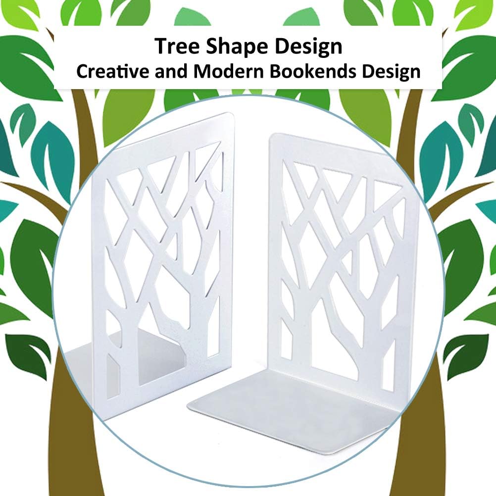 Book Ends, Bookends, Bookends for Shelves, Bookend, Book Ends for Heavy Books, White Metal Book Shelf Holder Home Decorative, Book Stoppers for Shelves, Bookend Supports 2 Pair