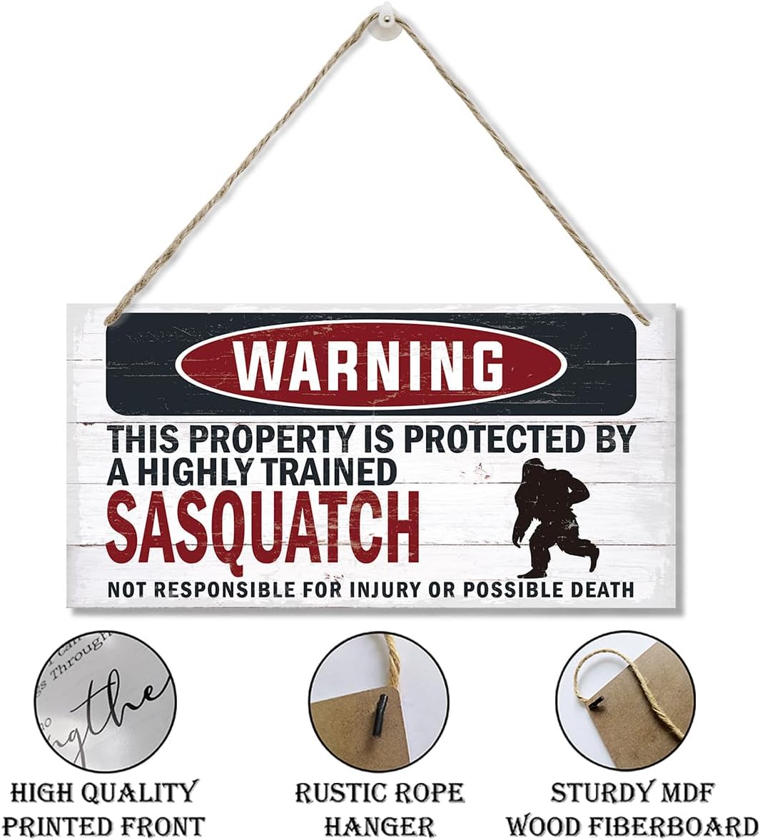 Warning Sign, Sasquatch Warning Wood Plaque Sign, Funny Door Signs, Decorative Wood Hanging Suspension Plaque, Farmhouse Wooden Wall Decor, Outdoor Hanging Wooden Signs