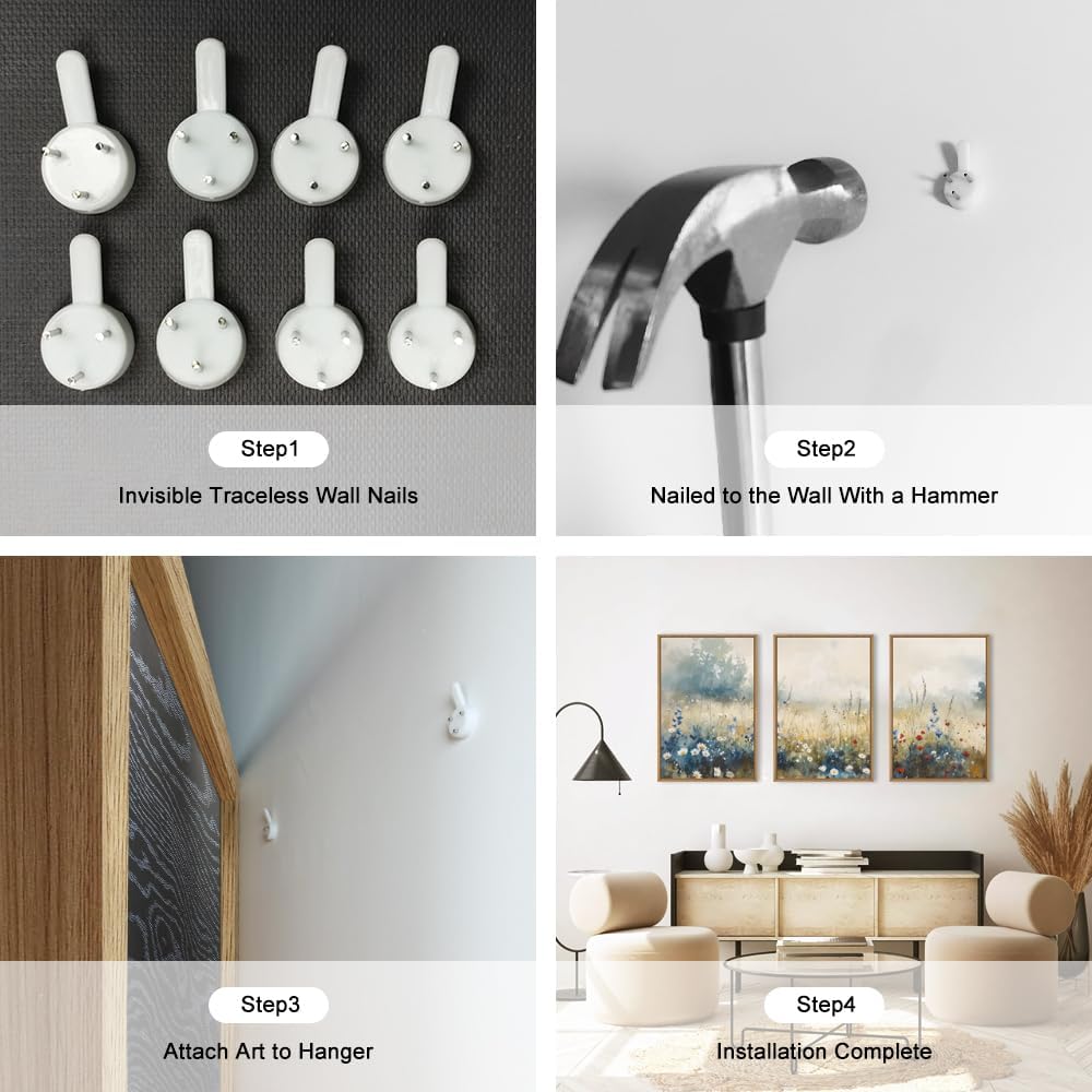 Nature Wildflower Framed Canvas Wall Art Set, Pastoral Landscape Wall Decor, Colorful Meadow Wall Painting, Rustic Floral Art Print for Living Room, Bedroom, Office - 16"X24"X3