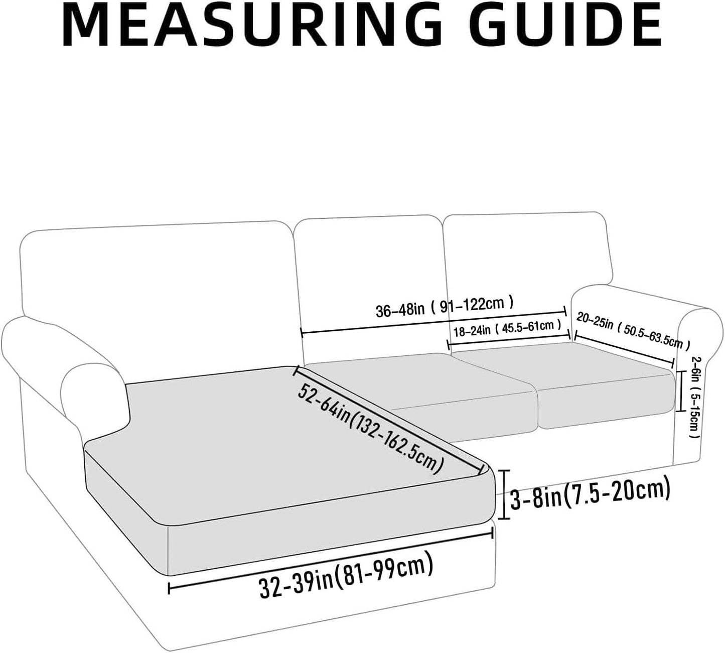 hyha Waterproof Couch Cushion Covers for Pets, Non Slip Sofa Seat Cover for Dogs Washable, Soft Thick Stretch Jacquard Fabric, Sofa Slipcovers with Elastic Bottom (1 Chaise+2 Seater, Light Grey)