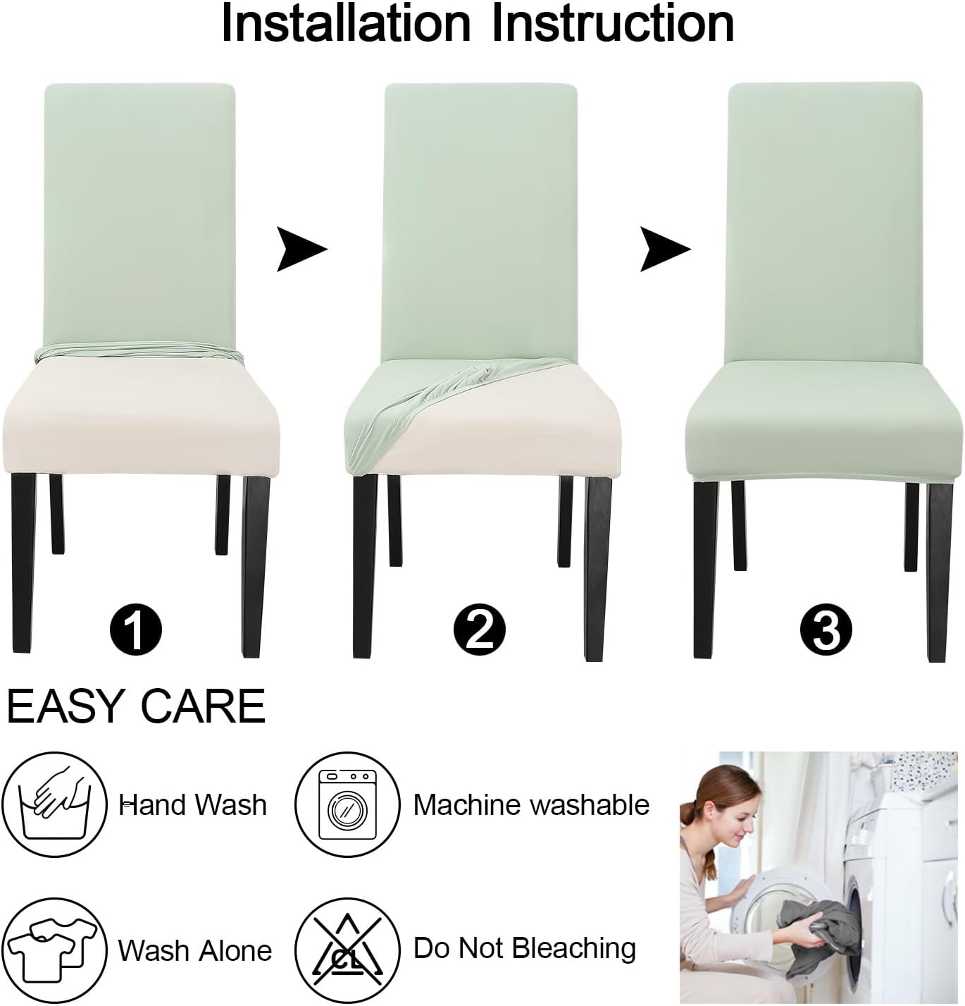 JQinHome Smoke Green Chair Covers for Dining Room Set of 6, High Stretch Removable Washable Parsons Chair Slipcover for Home Party Hotel Wedding Ceremony (6PCS,Smoke Green)