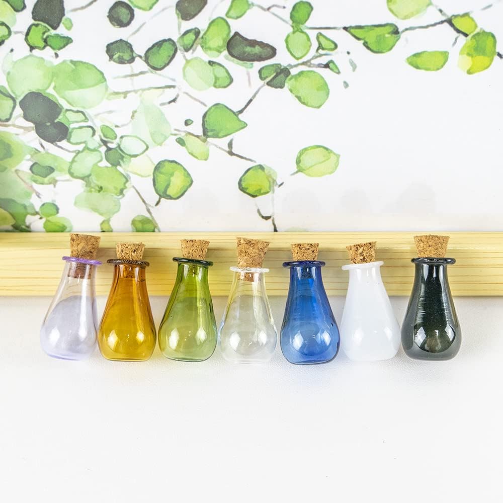 Mini Glass Color Bottles,Water Drop Vase-Small Jars Vials-Mini Cute Bottles With Cork Mix 7 Colors