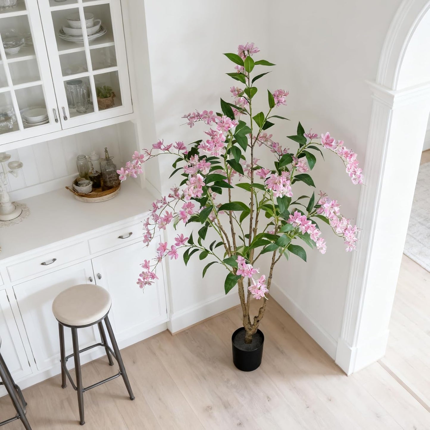 Artificial Jasmine Tree 6ft Black Flower Pot Fake Plants, Lifelike Artificial Trees with Natural - Looking Blooms, Perfect for Any Space