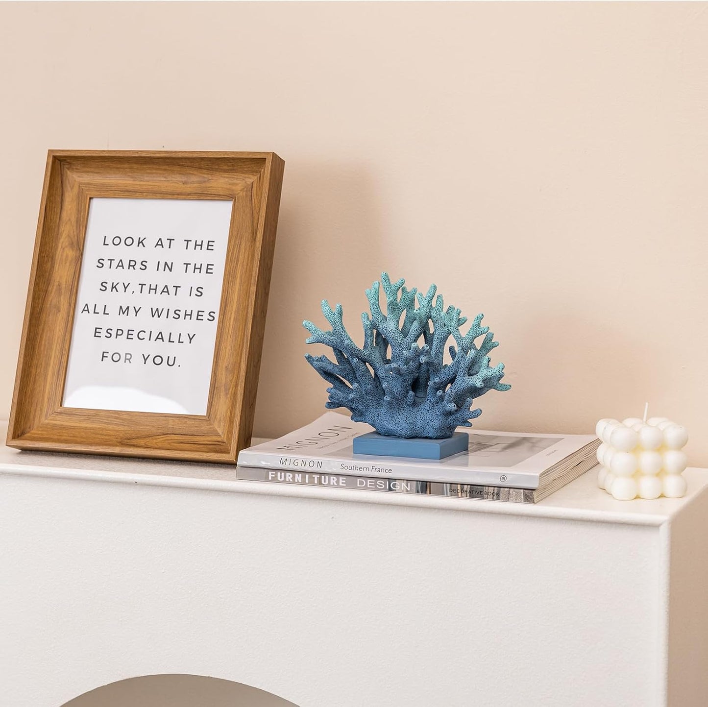 5.8" H Blue Coral Decor, Resin Coral Statue, Nautical Decorations for Home, Beach/Coastal/Ocean Themed Cabinet Shelf Tabletop Decor