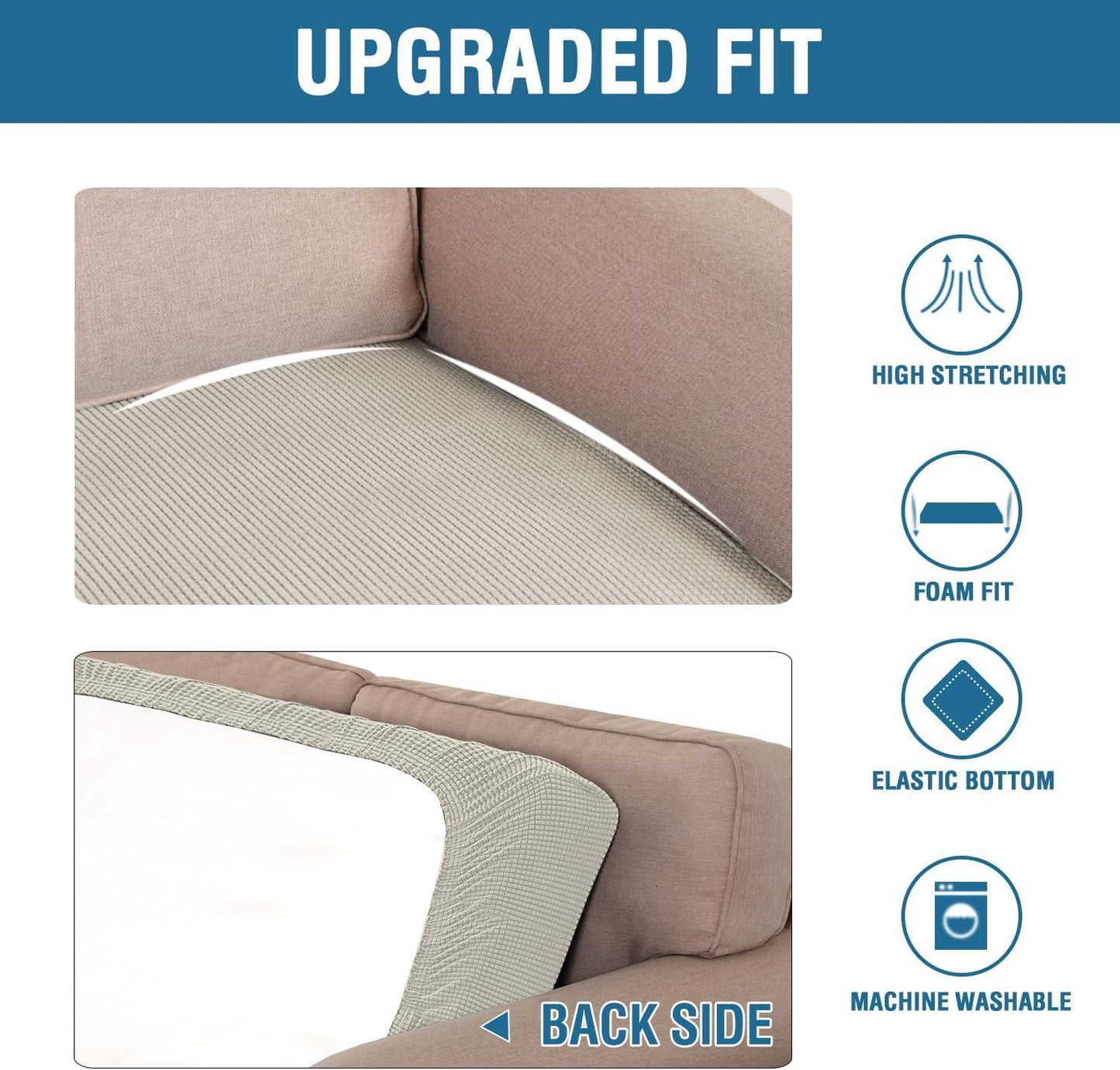 H.VERSAILTEX Super Stretch Individual Seat Cushion Covers Sofa Covers Couch Cushion Covers Slipcover Sets Thick Jacquard Textured Twill Fabric (2 Piece Medium Sofa Cushion Covers, Island Fossi)