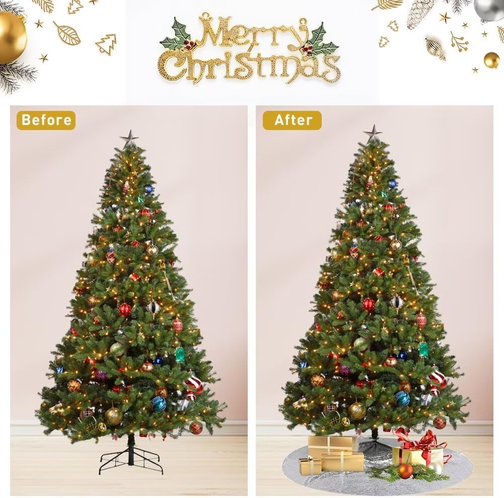 Eternal Beauty Christmas Tree Skirt, 50 Inch Silver Sequin Tree Skirt Small Xmas Tree Skirt for Christmas Tree Decorations