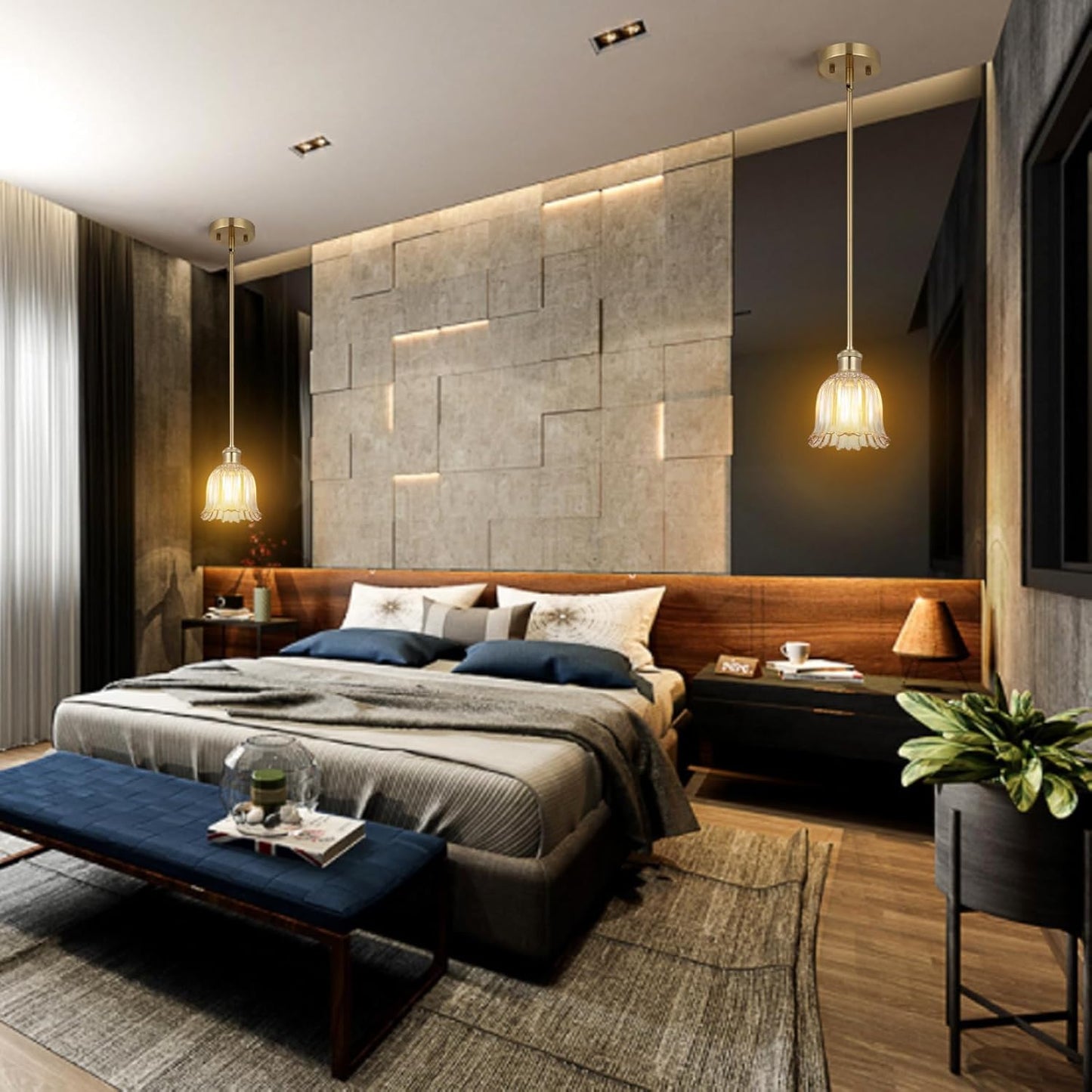 Modern Gold Pendant Light Brushed Brass Mid Century Chandelier Amber Glass Shades Adjustable Rods Farmhouse Ceiling Hanging Lighting Fixture Kitchen Island Dining Room Bedroom