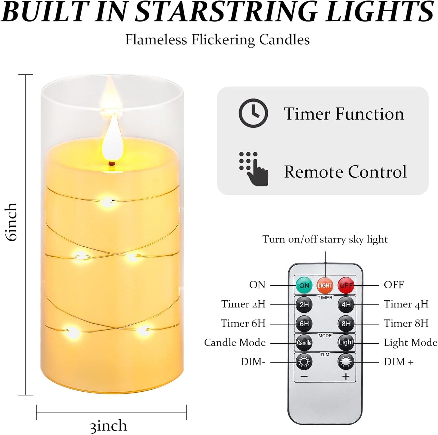 Aignis Flickering Flameless Candles Battery Operated Candles LED Candles with Remote Timer for Home/Wedding/Birthday/Holiday Decor ,Ivory White 3D Flame Set of 2 (D3 xH6 6")