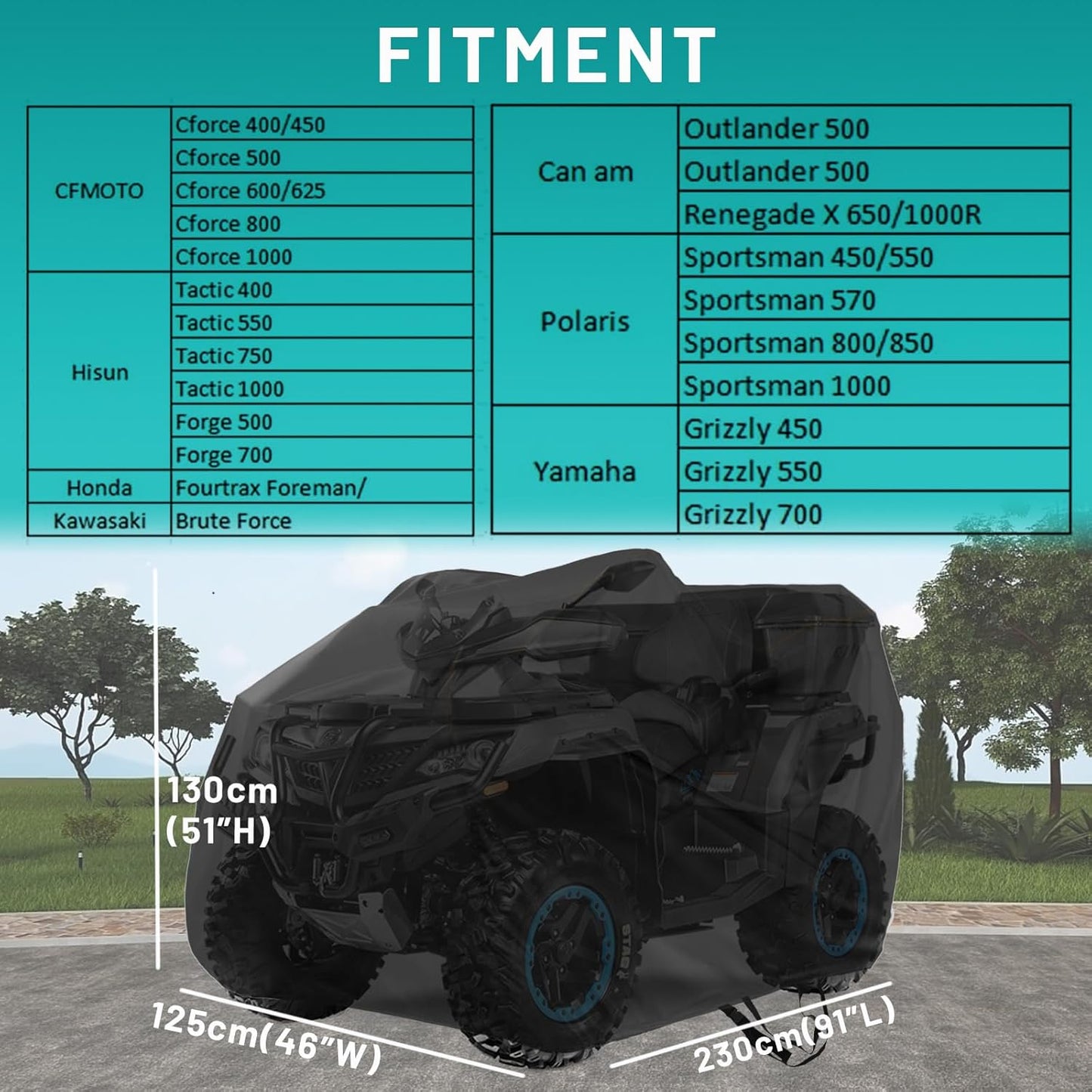 QYMOTO ATV Cover,Large ATV Cover XL 2-UP 4 Wheeler Quad Outdoor Full Protection Heavy Duty 420D Waterproof Windproof for CFMOTO Cforce,Polaris Sportsman 570,Can am Outlander 570 850,Ya maha Grizzly