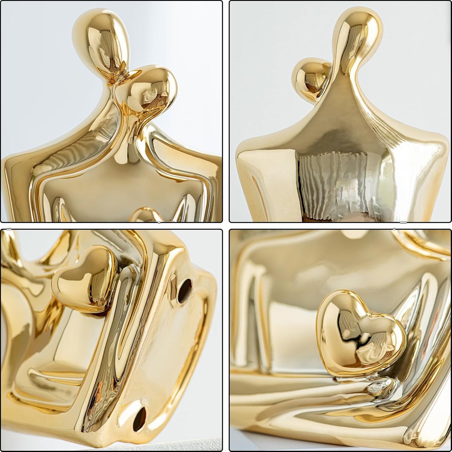 Porcelain Romantic Couple Figurines Statue Gold Aesthetic Decorations Hugging Couple Sculptures - Modern Ceramic Sculpture Home Accents for Living Room Bedroom Coffee Table, Desktop, Bookshelf