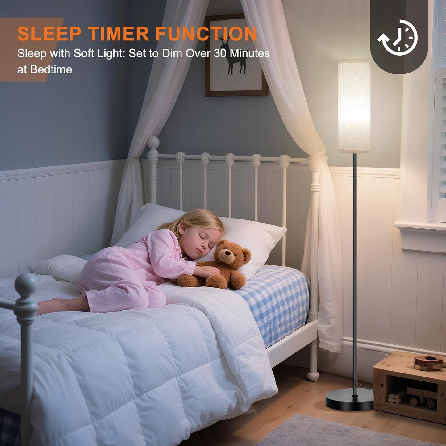 FRIDEKO HOME Floor Lamps for Living Room, Dimmable 3 Colors Temperature, Modern Corner Floor Lamp with Remote, Tall Standing Lamps for Kid Room Bedroom, Foot Switch, Beige Shade, 9W RGB LED Bulb