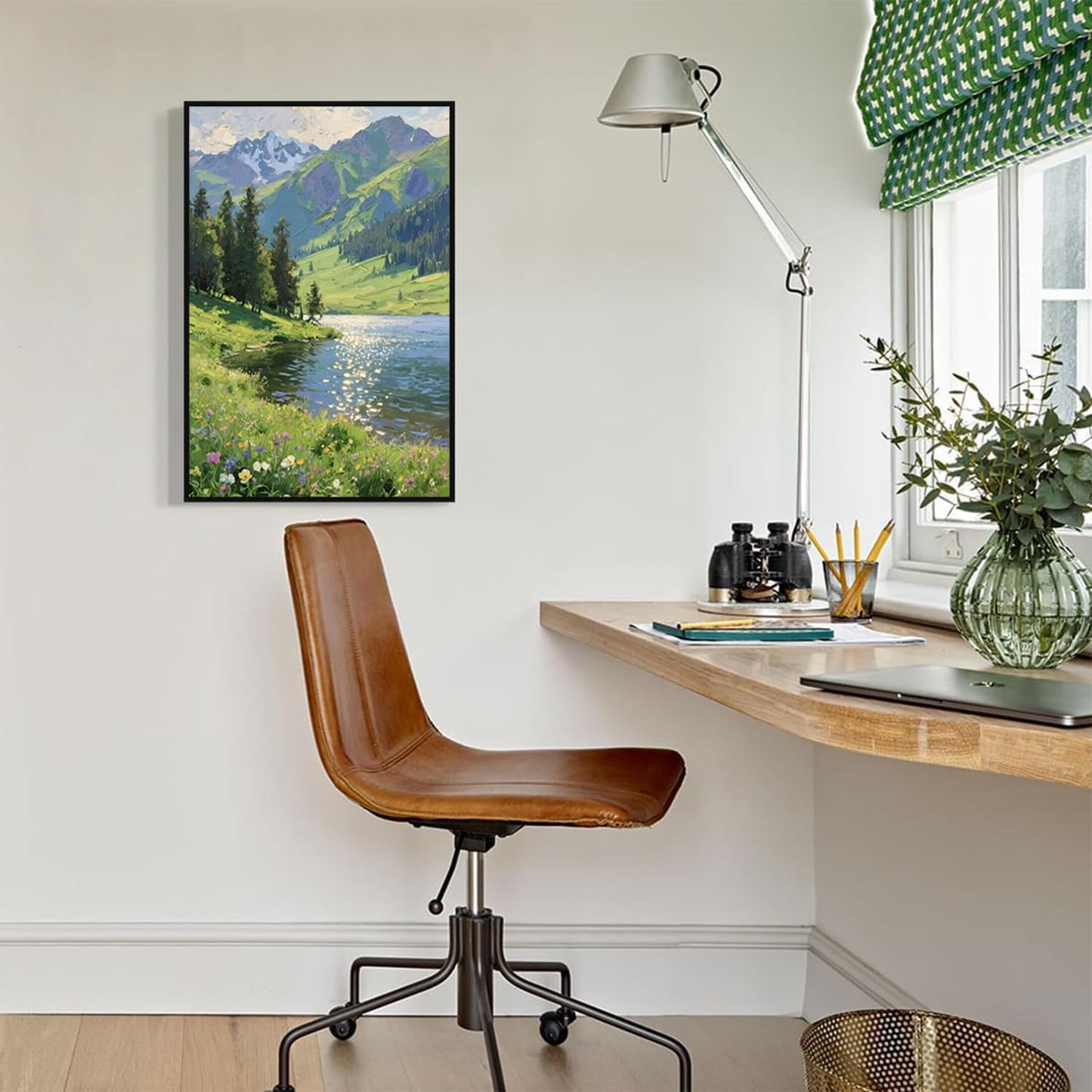 The scenery of mountain streams and green meadows is suitable for living rooms bedrooms offices landscape posters and wall paintings