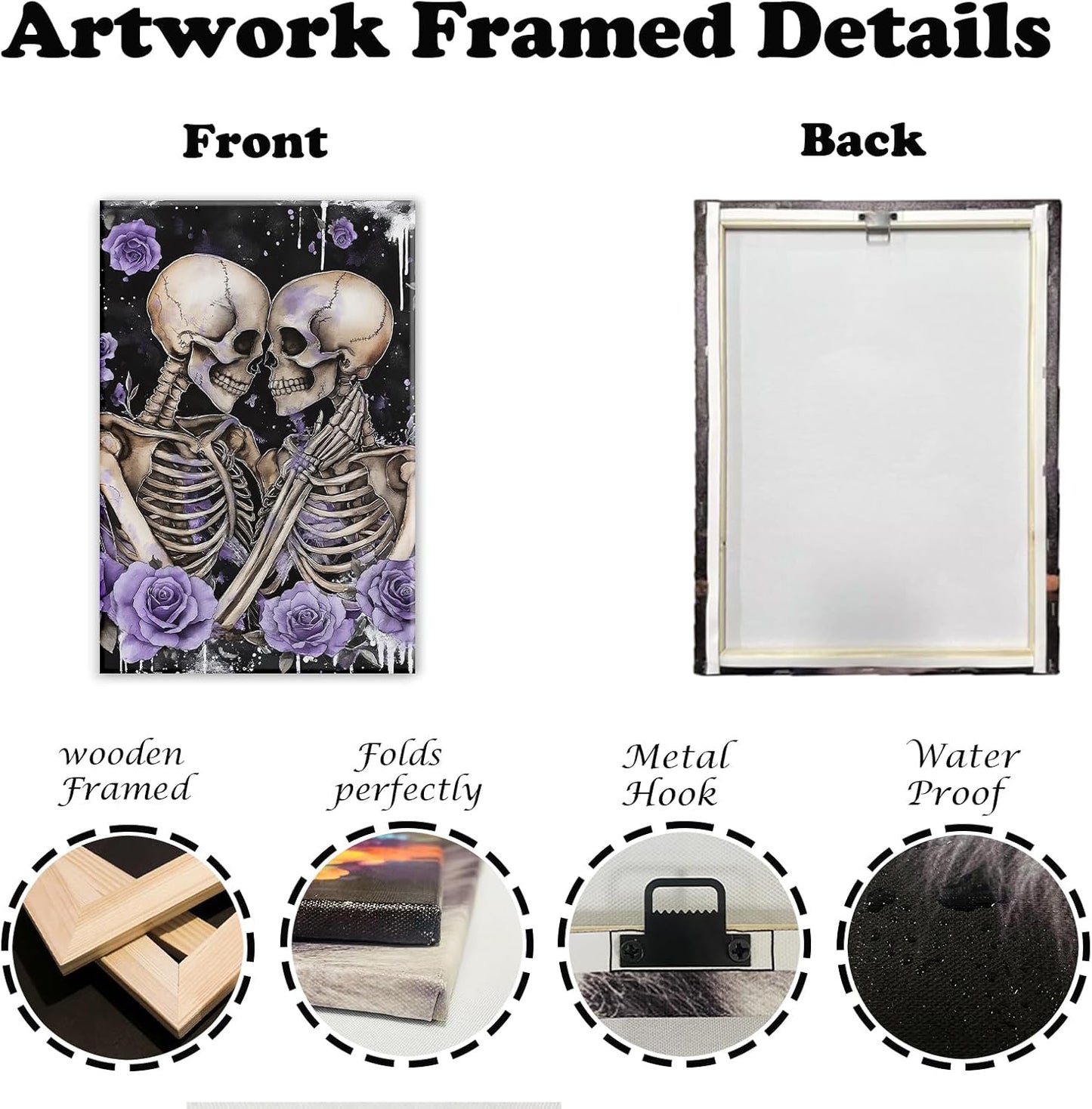 Skull Canvas Wall Art Couple Skeleton Holding Each Other Picture Art Poster Abstract Lover Painting Modern Artwork Horrible Halloween Decor(Artwork-2,12"x18")