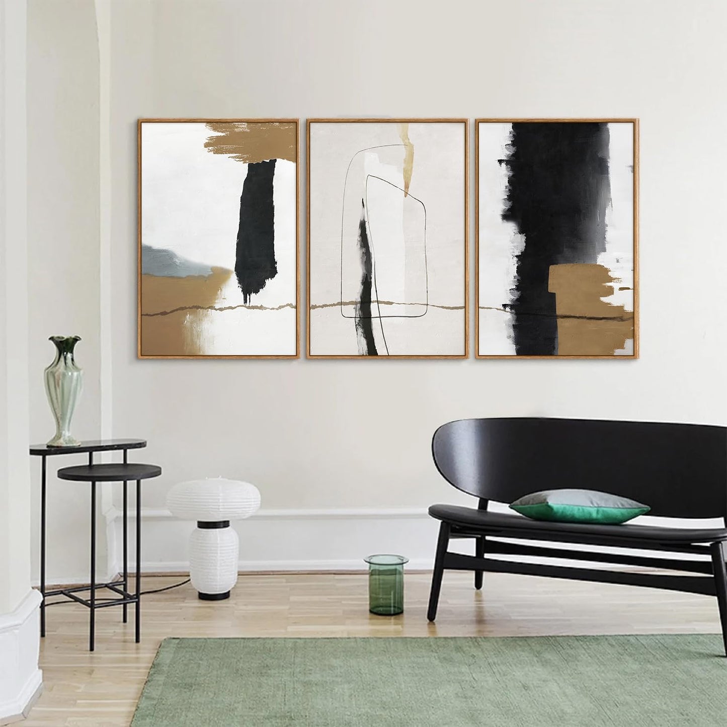 SIGNINART Black and White Abstract Framed Canvas Wall Art Set of 3, Beige Neutral Art Prints, Minimalist Modern Wall Decor for Living Room, Bedroom, Office,Above Couch 16"x24"x3