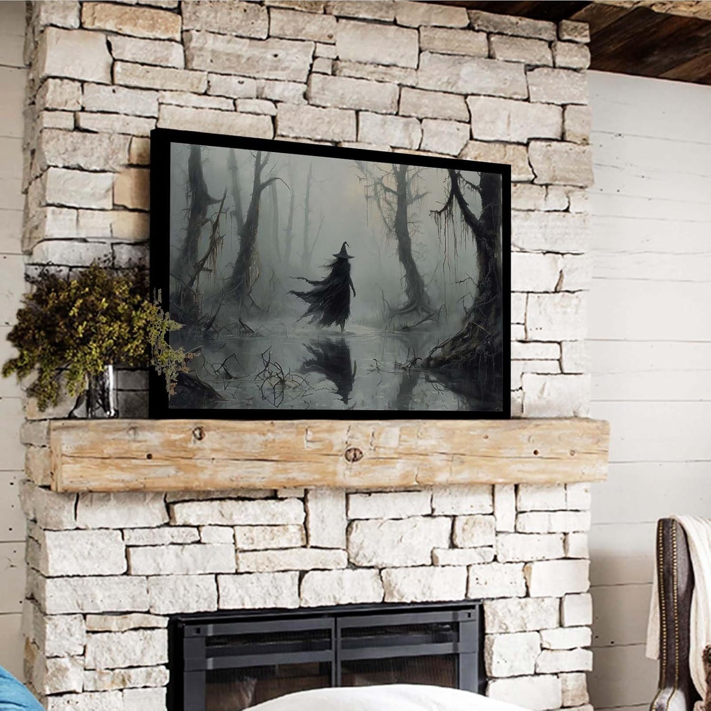 JFHCQJPK Vintage rustic swamp witch poster dark moody wall art gothic horror season halloween print for home decor retro dark moody painting12x16in Metal blackFramed