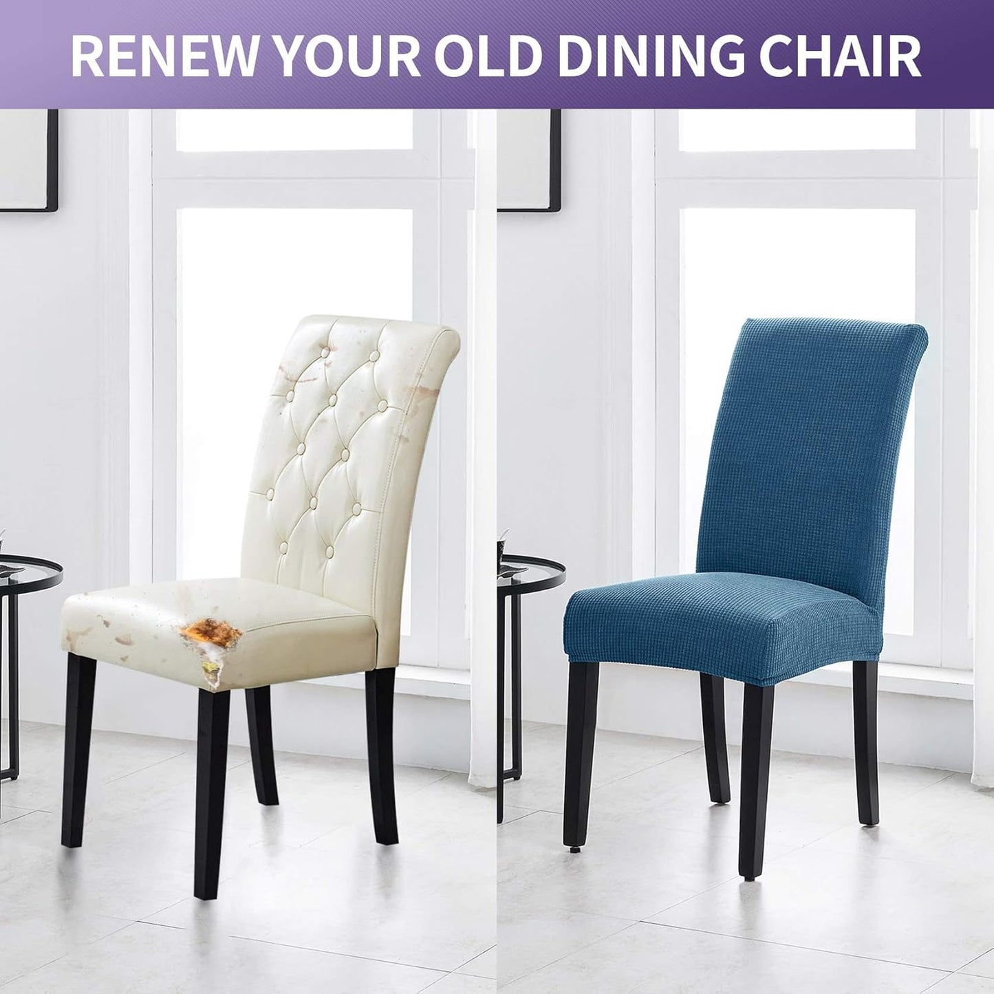 Joccun Chair Covers for Dining Room Set of 6,Chair Slipcovers Stretch Dining Room Chair Covers Seat Protector,Washable Parsons Chair Cover for Home,Hotel,Banquet(Dark Blue,6 Pack)