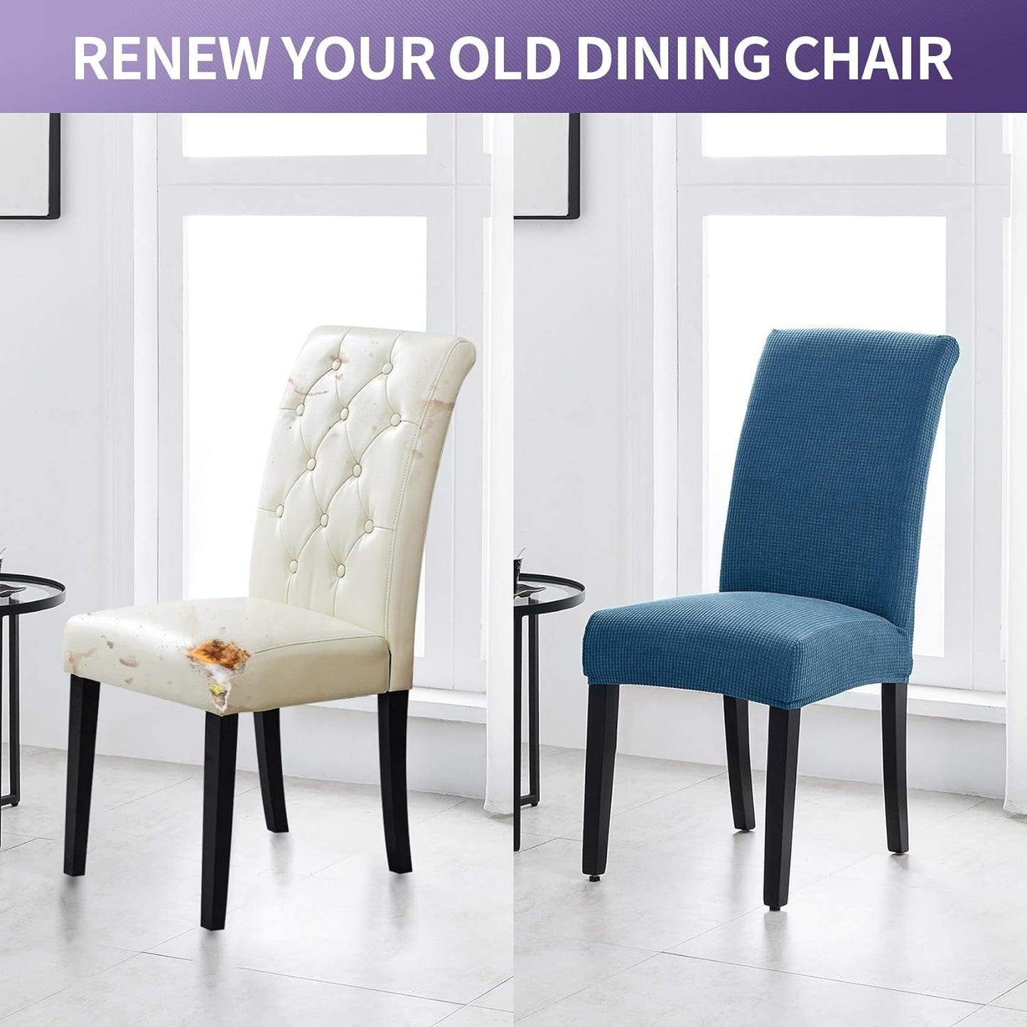 Joccun Chair Covers for Dining Room Set of 4,Chair Slipcovers Stretch Dining Room Chair Covers Seat Protector,Washable Parsons Chair Cover for Home,Hotel,Banquet(Dark Blue,4 Pack)