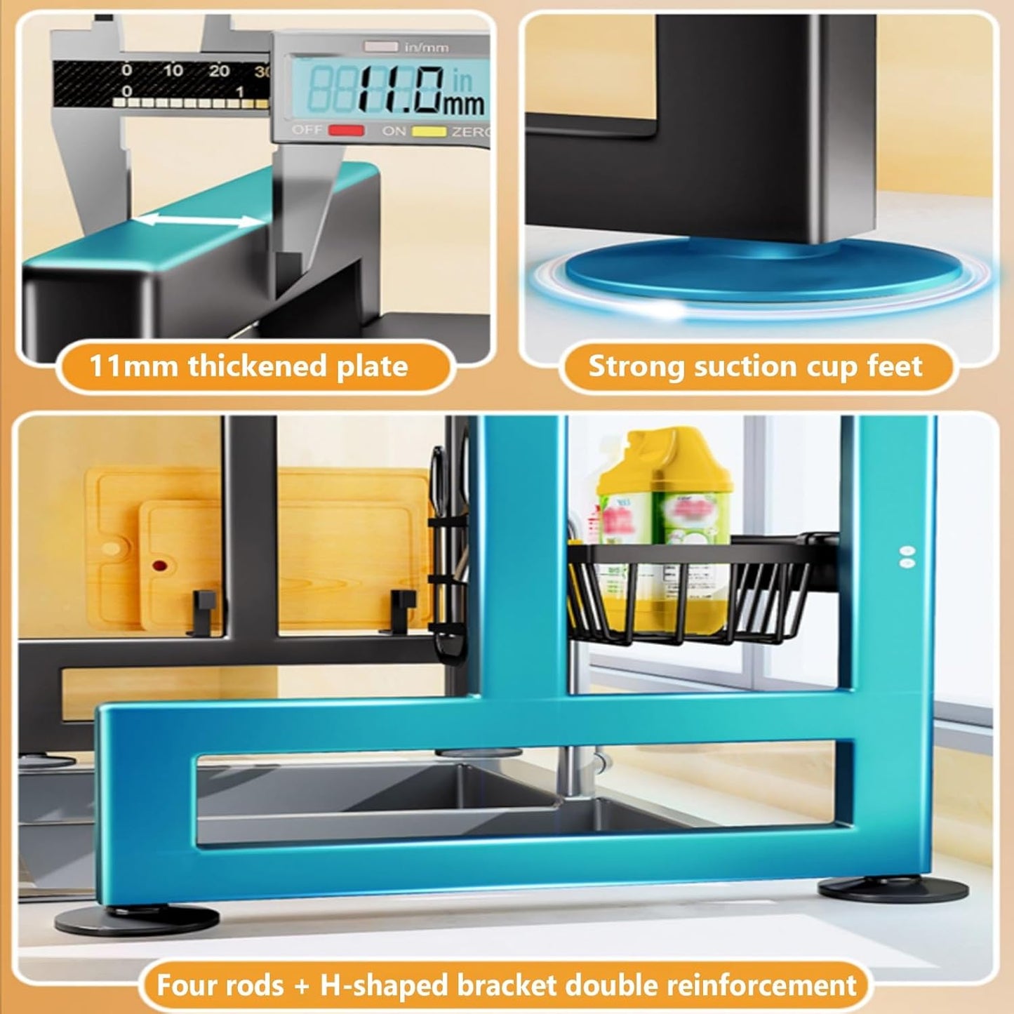 Home Furnishing Over The Sink Dish Drainer Drying Rack 3 Tier Over Sink Dish Rack for,oversink Dish Dry Rack,Space Saving Dish Drying Rack,Kitchen Sink Organizer countertop(Black,95cm/37.4in)