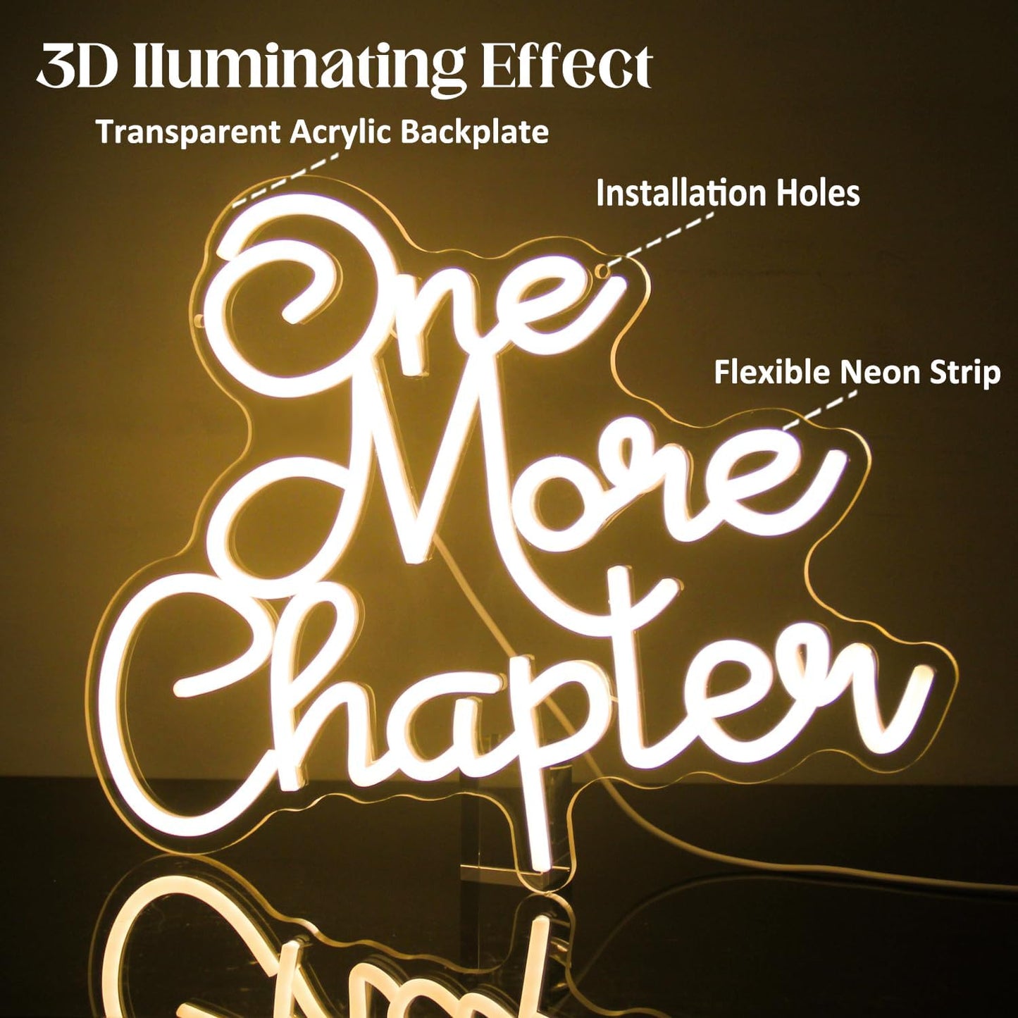 One More Chapter Neon Sign Read Books Neon Light Warm White Letter LED Signs for Wall Read Neon Lights Signs for Bedroom Study Reading Room Library Bookstore Classroom Decor Bookish Gifts