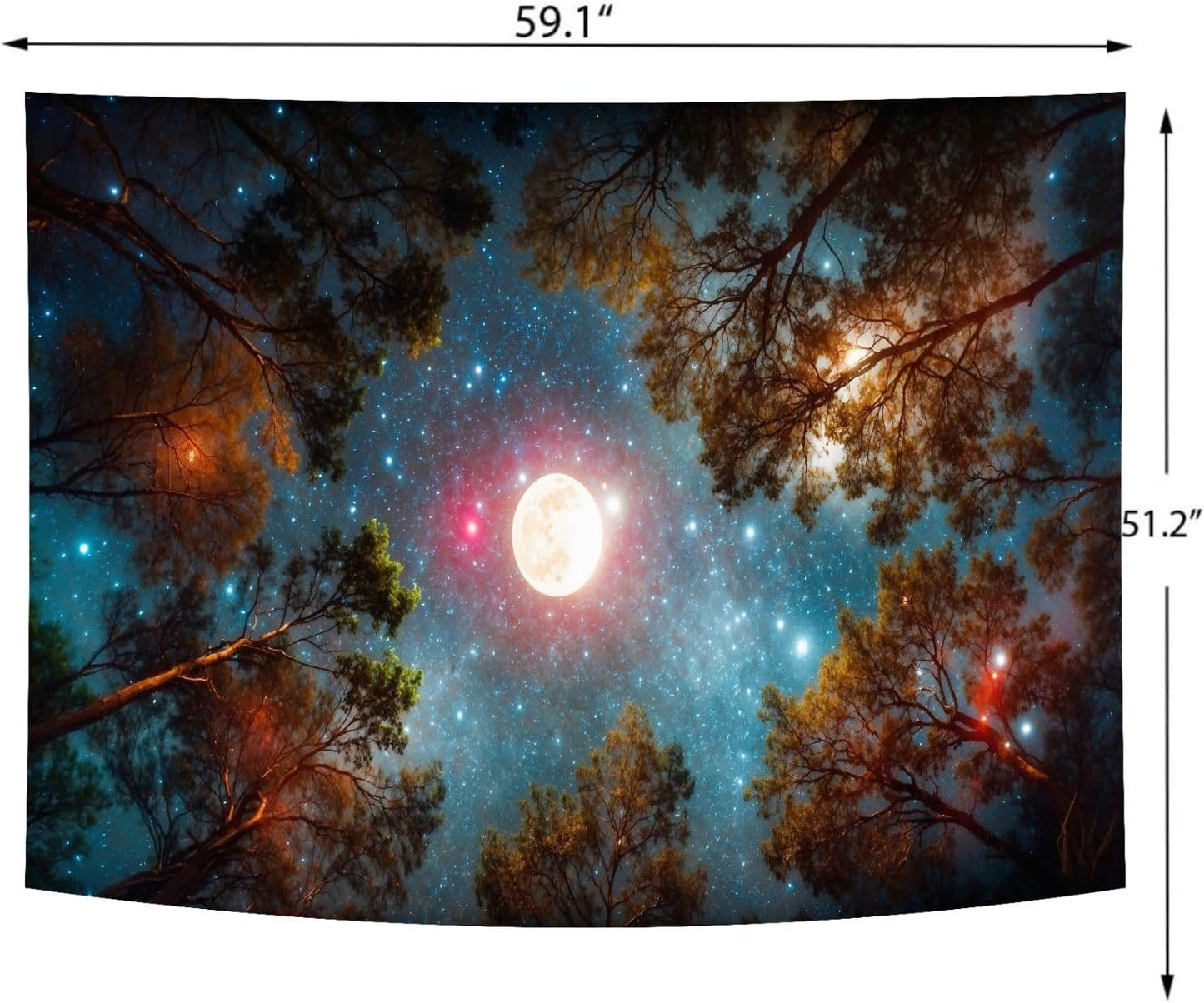 Delur Forest Tapestry Galaxy Moon Stars Night Space Starry Sky Wall Hanging Tapestry Aesthetic Tree Nature Landscape Psychedelic Headboard for Bedroom Living Room Home Decor (51.2" x 59.1")