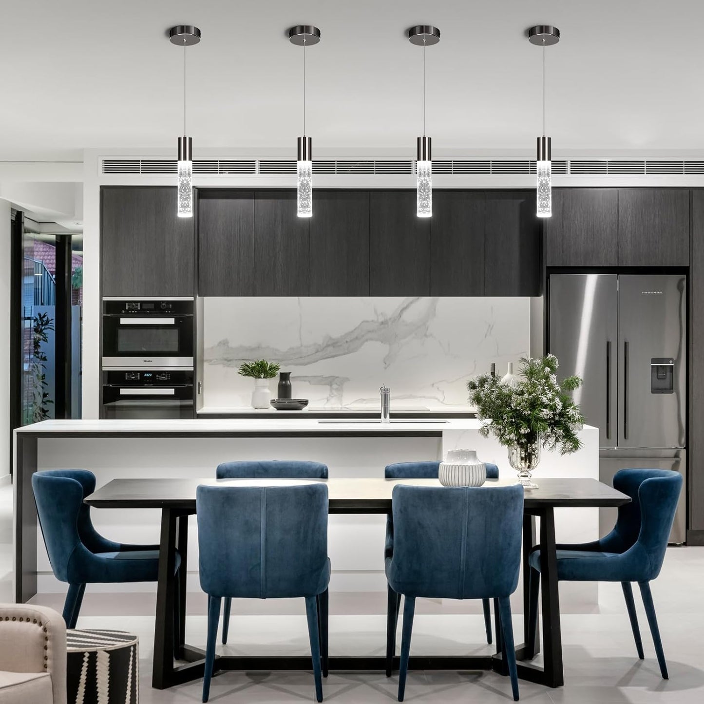 OKELI Modern Pendant Lights, LED Bubble Crystal Kitchen Island Lights Fixtures, Black Mini Single Pendant Lighting for Kitchen Island Bar,6W,6000K, ETL,3Pack