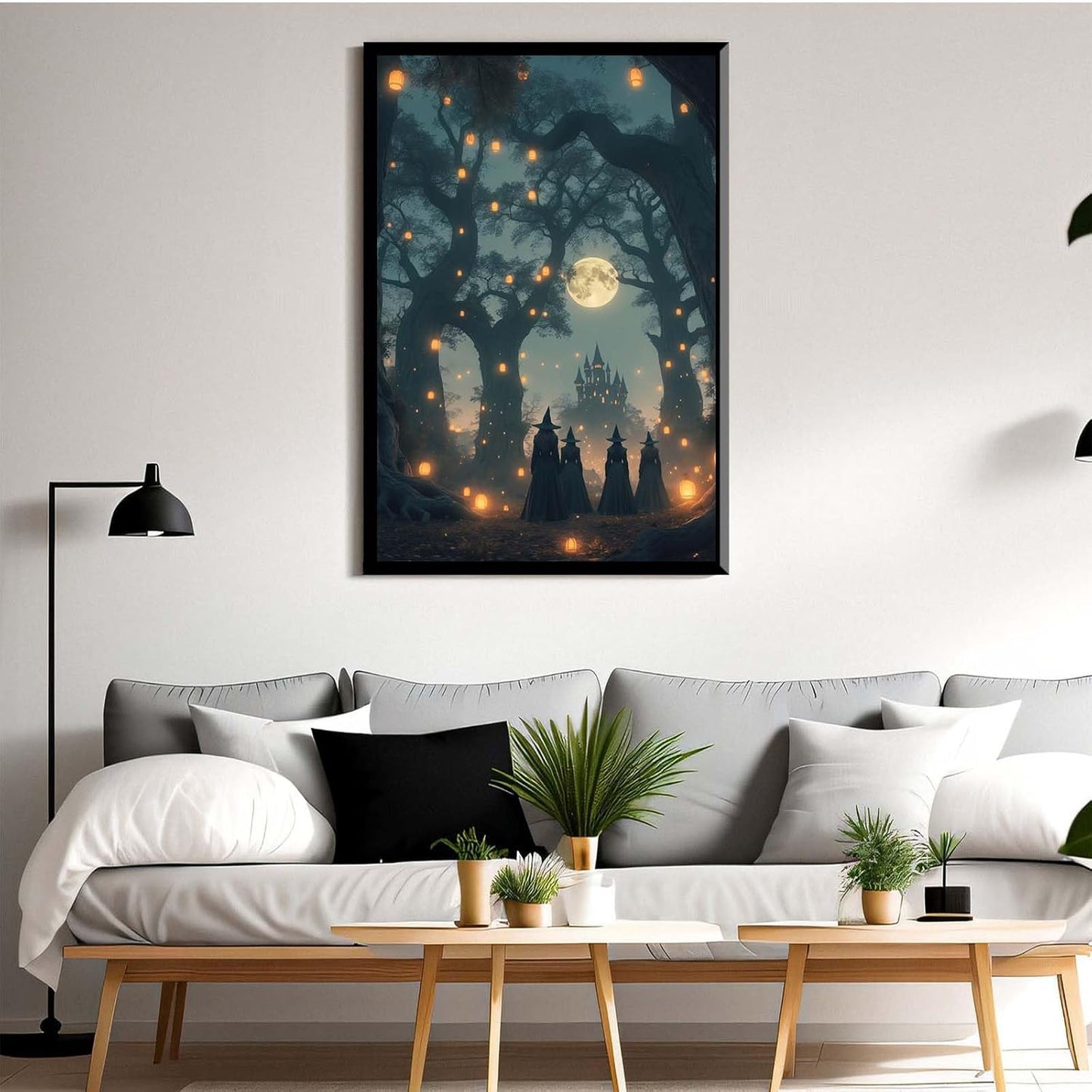 JFHCQJPK Mysterious creek painting witch and castle in magic forest art print canvas gothic print dark college decoration poster for home bedroom20x30in Metal blackFramed