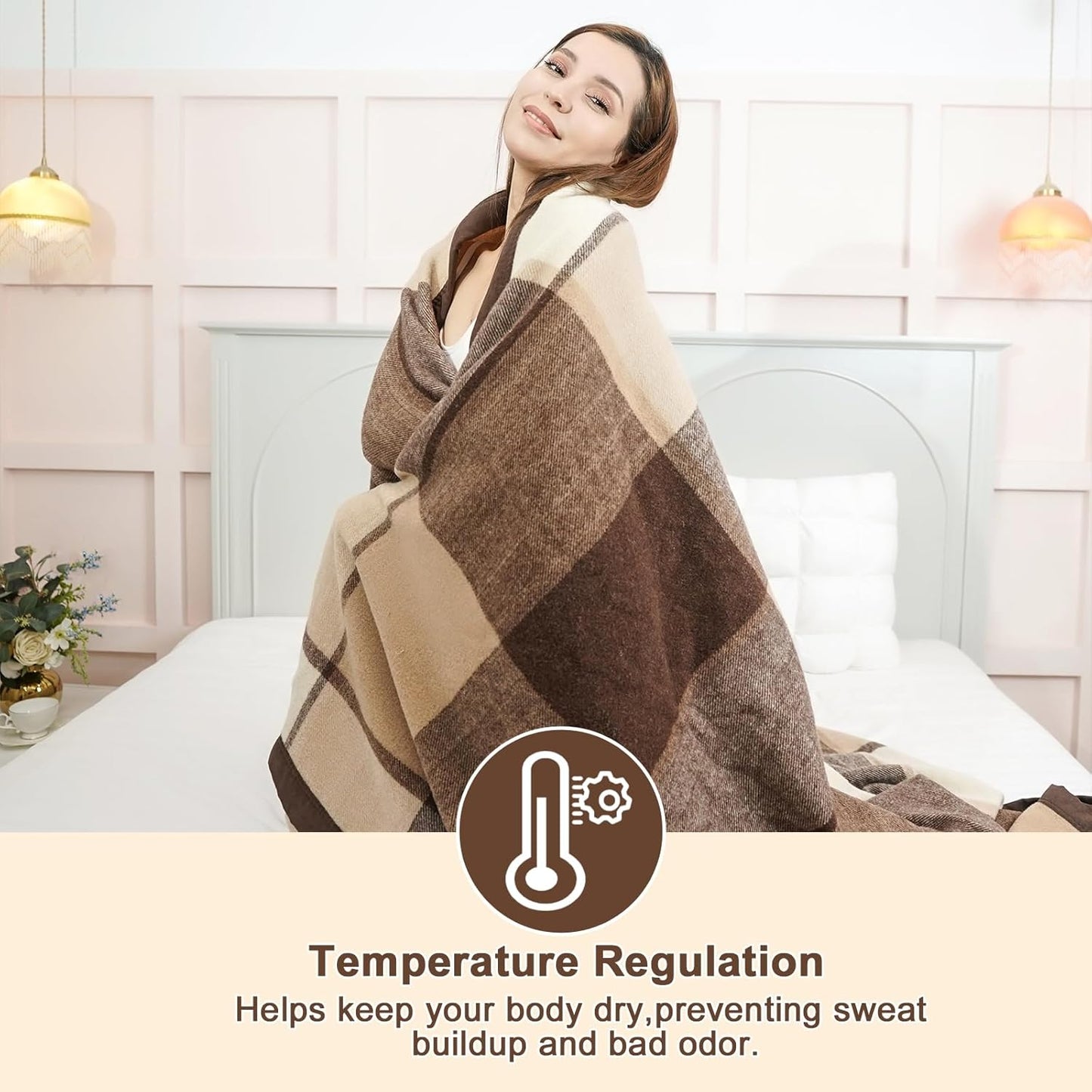 YOUR MOON 100% Pure Wool King Size, Australian Organic Natural Wool Blankets, Hypoallergenic Blanket for Bed, Medium Weight(Coffee, 90 * 108)