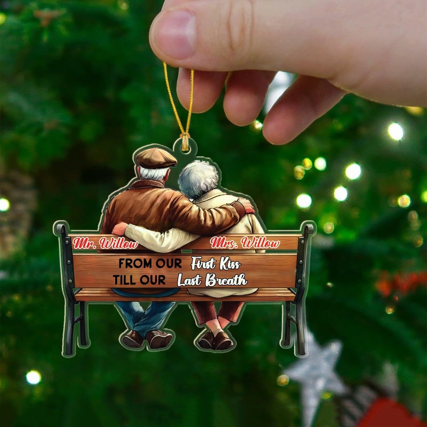 from Our First Kiss Till Our Last Breath Shaped Ornament Gift for Old Couple Husband Wife Dad Mom Grandparents, Personalized Name Mr & Mrs Together Christmas Ornament 2025, Custom Wedding Anniversary