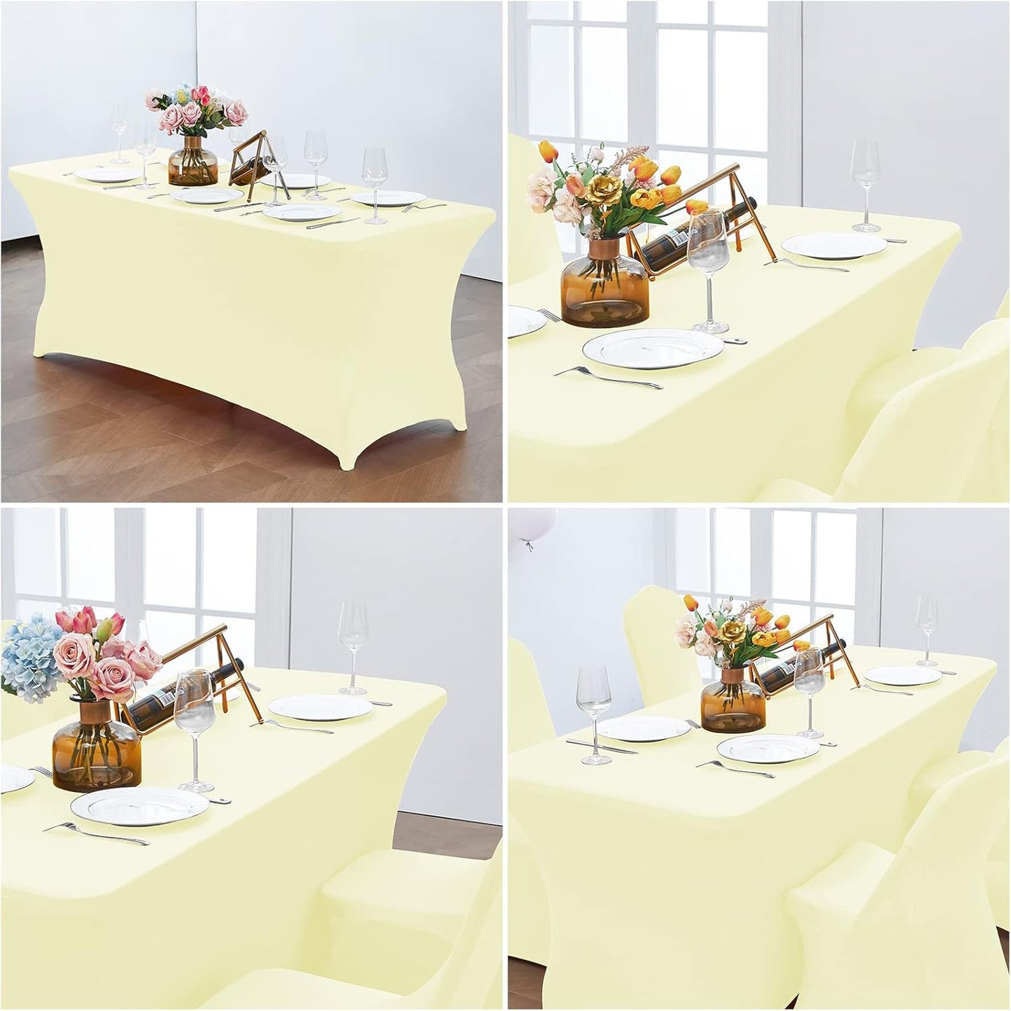 CWK 6FT Waterproof Stretch Spandex Table Cover for Rectangular Tables - Elastic Fitted Tablecloth for Folding Tables,Wrinkle Resistant Table Cloth for Parties, Weddings, Banquets & Events (Beige)