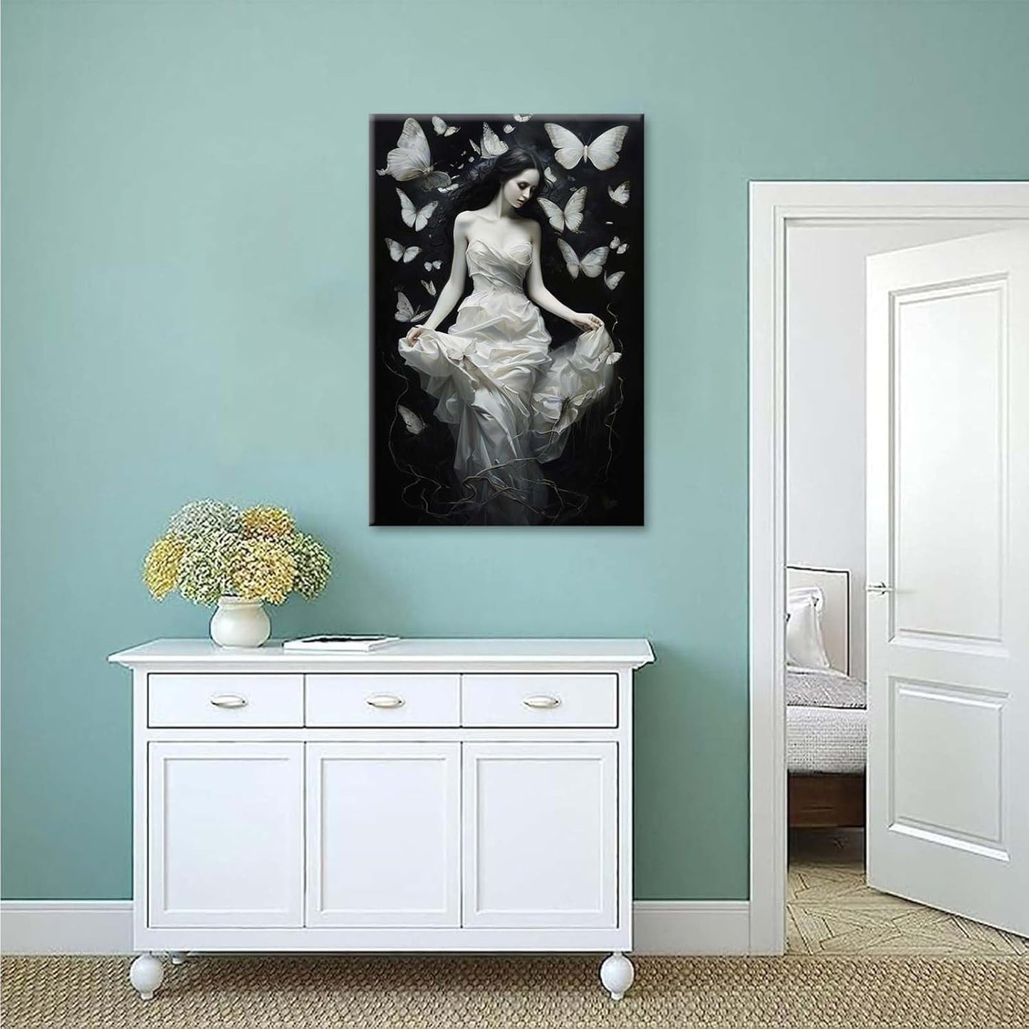 JFHCQJPK Vintage Gothic Feminine Canvas Wall Art Print Butterfly Poster Moody Preppy Wall Art Dark College Decor for Home Bedroom8x12in Frameless
