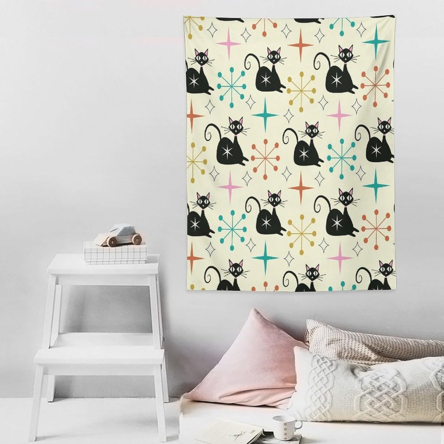 ICMOLYYENLO Abstract Cat Tapestry, Medieval Abstract Atomic Star Cat Vintage Home Wall Hanging Art Tapestry for Bedroom Living Room Dormitory 30x40 Inch