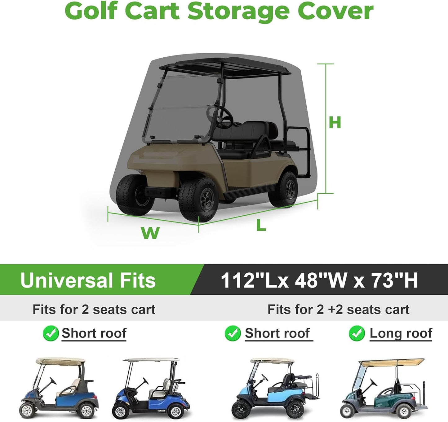 10L0L 4 Passenger Golf Cart Cover for Yamaha EZGO Club Car, 400D Polyester All-Weather Waterproof Golf Cart Storage Cover with Three Zipper Doors-Black
