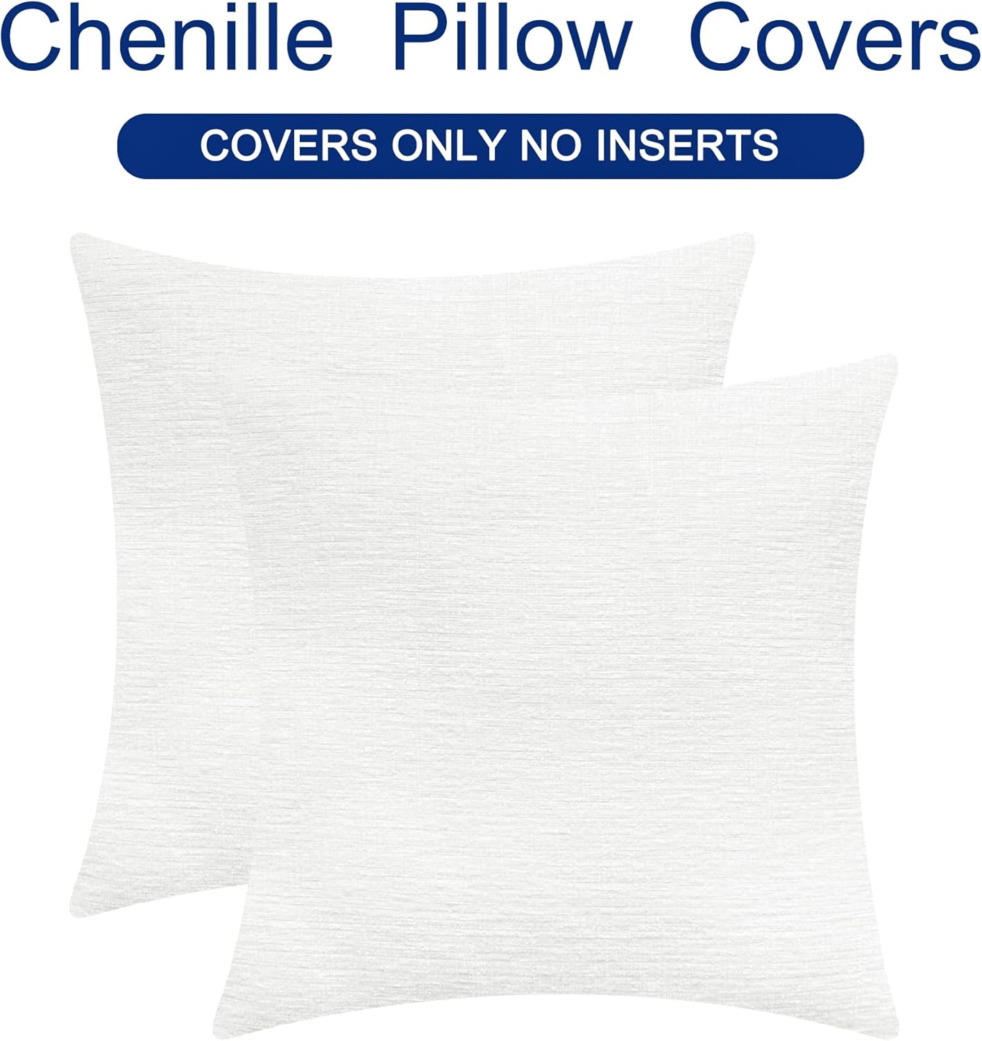 CaliTime Throw Pillow Covers Decorative 24 X 24 Inches Pack of 2 Cozy Chenille Cushion Cases for Couch Sofa Bed Living Room Home True White