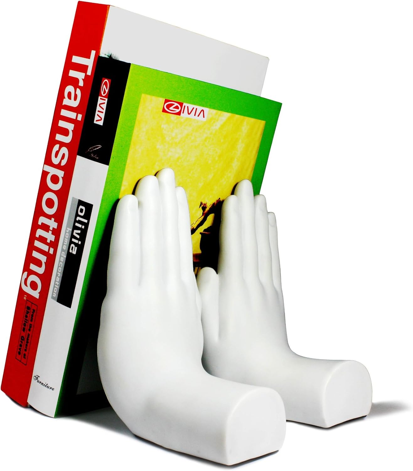 Danya B. Contemporary Accent Book Shelf Decor - Hands Sculpture Bookend Set of 2 (White)