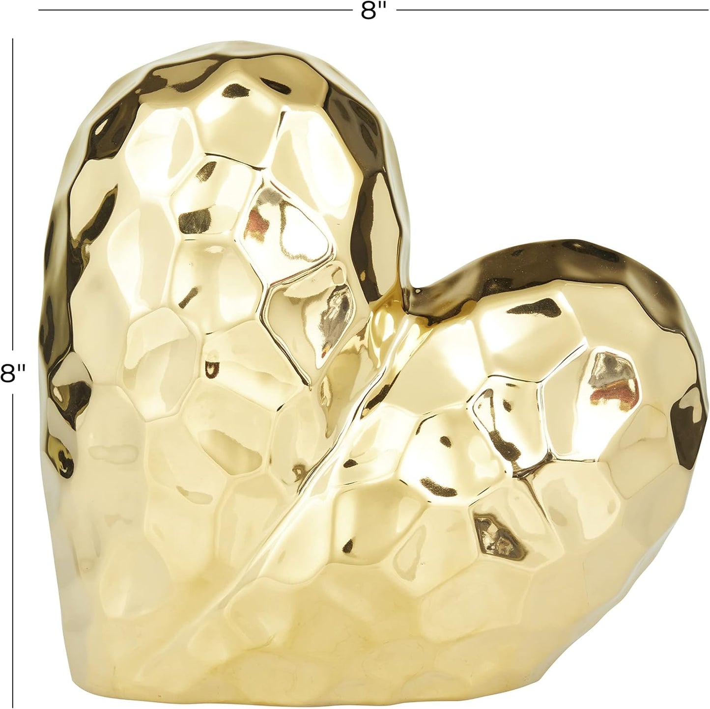 Deco 79 Porcelain Ceramic Heart Decorative Sculpture Dimensional Angled Origami Inspired Home Decor Statue, Accent Figurine 8" x 3" x 8", Gold