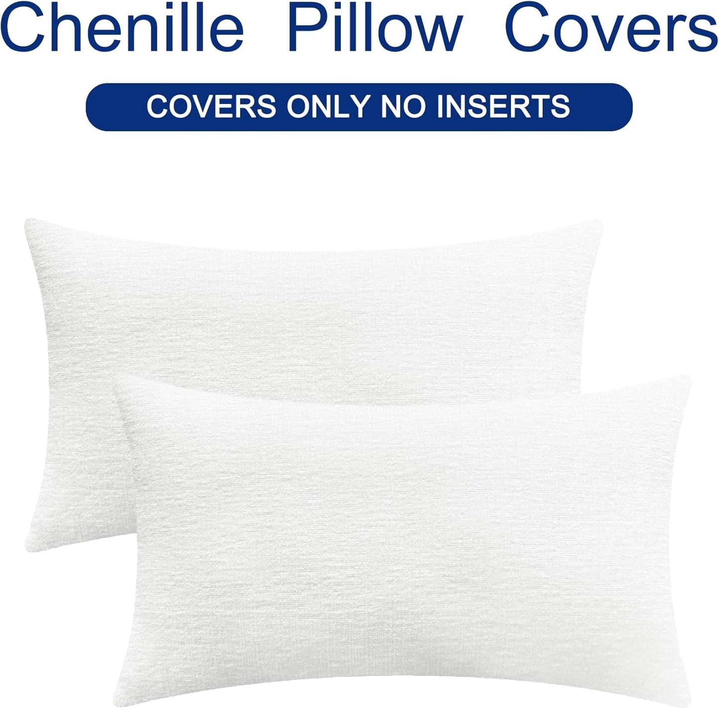 CaliTime Throw Pillow Covers Decorative 16 X 26 Inches Pack of 2 Cozy Chenille Cushion Cases for Couch Sofa Bed Living Room Home True White