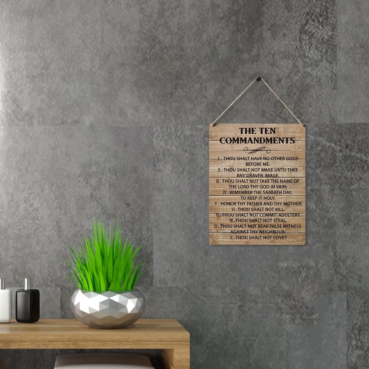 Qious Inspirational Signs Gift Farmhouse the Ten Commandments Thou Shalt Have No Other Gods Before Me Wooden Hanging Sign Rustic Wall Art Home Office Living Room Decoration 10 x 8 Inches…