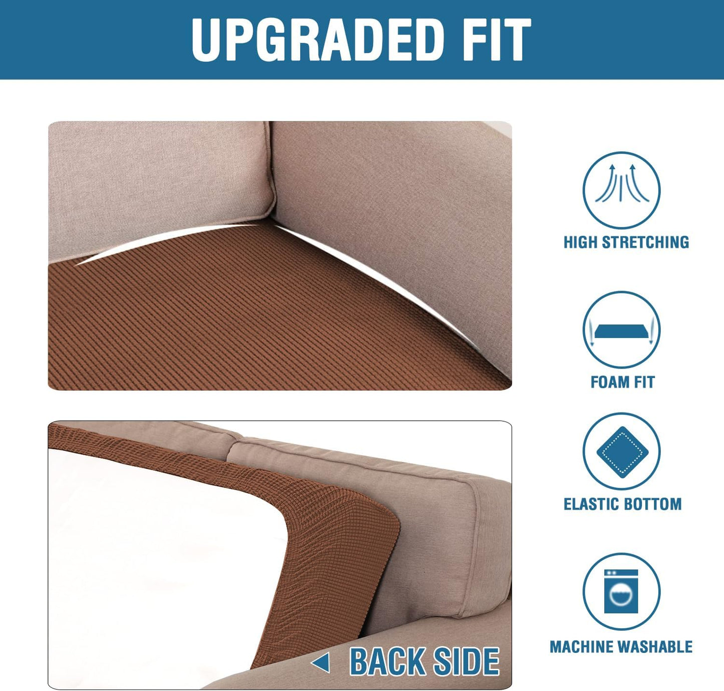 H.VERSAILTEX Super Stretch Individual Seat Cushion Covers Sofa Covers Couch Cushion Covers Slipcover Sets Thick Jacquard Textured Twill Fabric (1 Piece Chair Cushion Cover, Caramel)