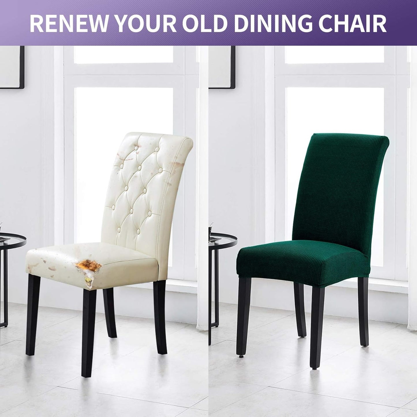 Joccun Chair Covers for Dining Room Set of 2, Dining Chair Slipcovers Stretch Dining Room Chair Covers Seat Protector,Washable Parsons Chair Cover for Home,Hotel,Banquet(Hunter,2 Pack)