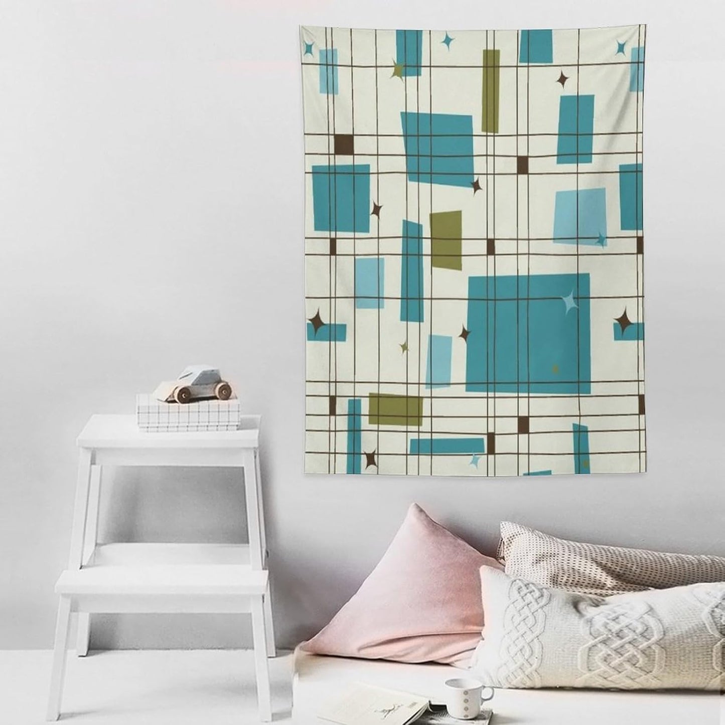 ICMOLYYENLO Boho Medieval Cat Tapestry, Abstract Atomic Starburst Geometric Aesthetic Art Wall Hanging For Bedroom Living Room Dormitory 30x40 Inches