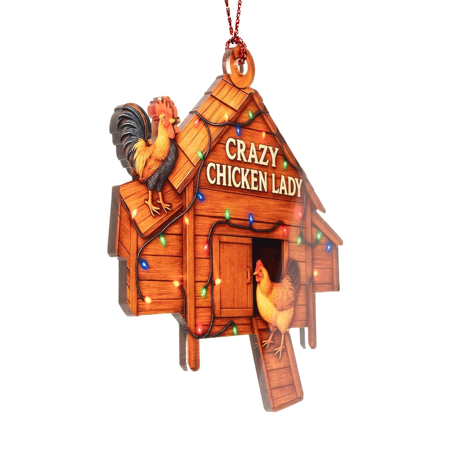 Crazy Chicken Lady Ornament – Chicken Lover Gifts | Farmhouse Christmas Ornament + Backyard Chicken Decor – Hen and Rooster Ornament – Funny Poultry Suncatcher Window Hanging – Car Hanging